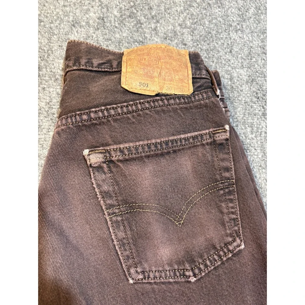 VTG Levis 501 Jeans Mens 30x30 Brown Denim Straight Leg Made USA Button Fly 90s - Picture 2 of 12